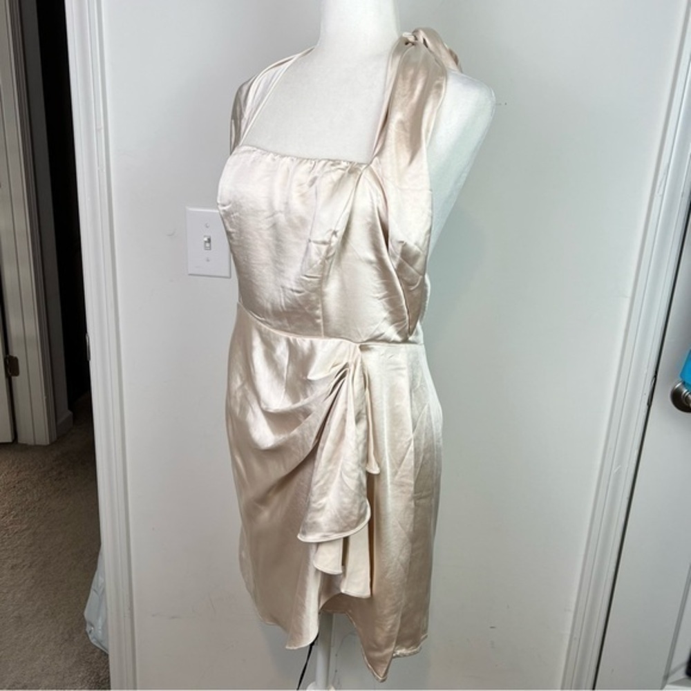 Selfie Leslie dress womens large Halter Draping Champagne Color Romantic - Picture 3 of 10